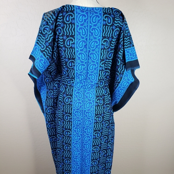 J. Gee Blue Paisley Gold Leopard Print Tie Waist Casual Comfort Maxi Dress - Picture 5 of 10